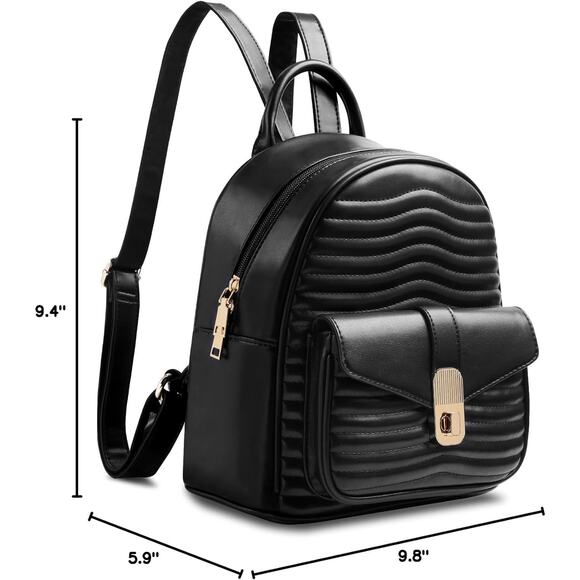 Chic Black Quilted Vegan Leather Mini Backpack with Gold Hardware - Picture 2 of 5